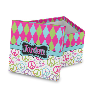 Harlequin & Peace Signs Gift Box with Lid - Canvas Wrapped (Personalized)