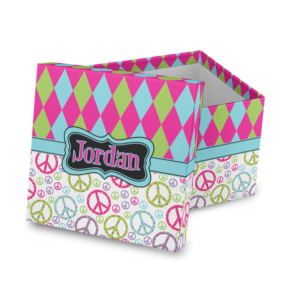 Custom Harlequin & Peace Signs Gift Box with Lid - Canvas Wrapped (Personalized)