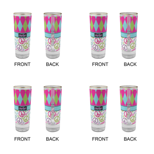 Harlequin & Peace Signs Glass Shot Glass - 2 oz - Set of 4 - APPROVAL