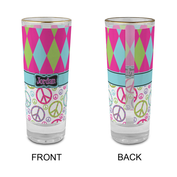 Harlequin & Peace Signs Glass Shot Glass - 2 oz - Single - APPROVAL