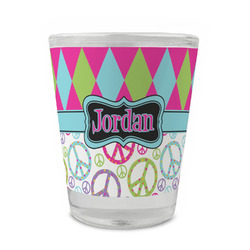 Harlequin & Peace Signs Glass Shot Glass - 1.5 oz - Single (Personalized)