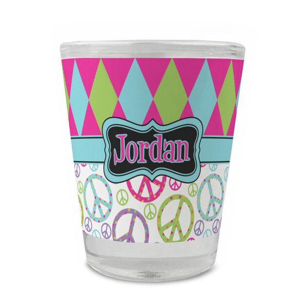 Custom Harlequin & Peace Signs Glass Shot Glass - 1.5 oz - Set of 4 (Personalized)