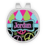 Harlequin & Peace Signs Golf Ball Marker - Hat Clip - Silver