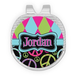 Harlequin & Peace Signs Golf Ball Marker - Hat Clip - Silver