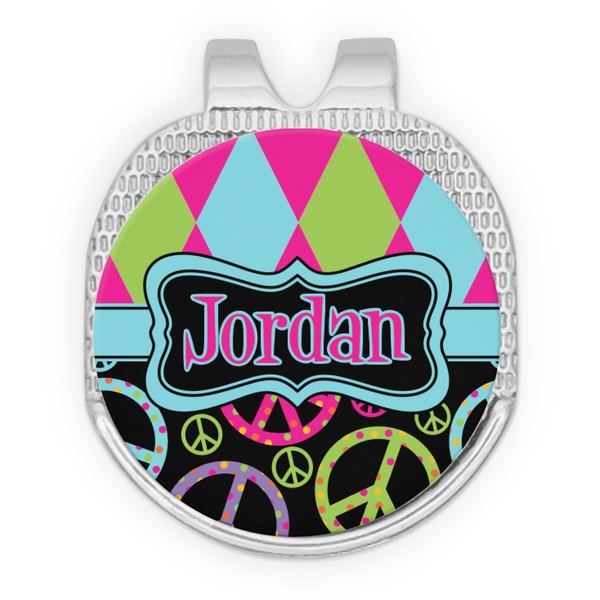 Harlequin & Peace Signs Golf Ball Hat Marker Hat Clip