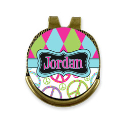 Harlequin & Peace Signs Golf Ball Marker - Hat Clip - Gold
