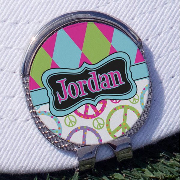 Custom Harlequin & Peace Signs Golf Ball Marker - Hat Clip