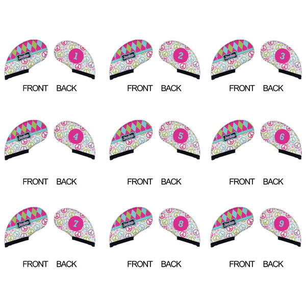 Harlequin & Peace Signs Golf Club Covers - APPROVAL (set of 9)