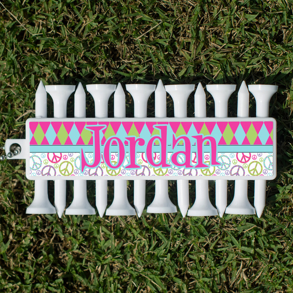 Custom Harlequin & Peace Signs Golf Tees & Ball Markers Set (Personalized)