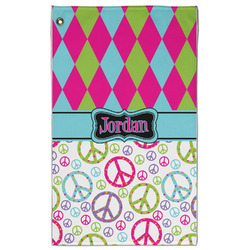 Harlequin & Peace Signs Golf Towel - Poly-Cotton Blend w/ Name or Text