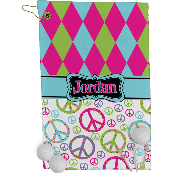 Harlequin & Peace Signs Golf Towel (Personalized)