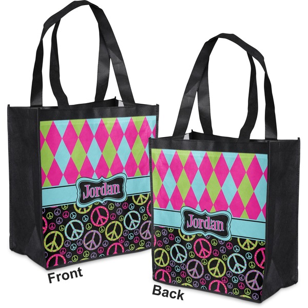Harlequin & Peace Signs Grocery Bag - Apvl