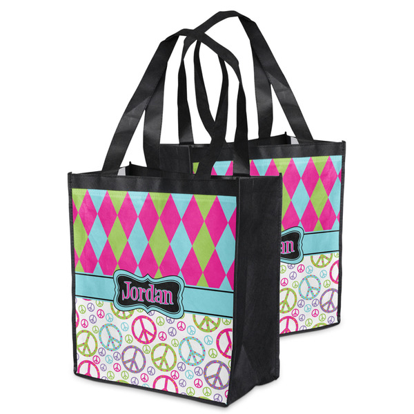 Harlequin & Peace Signs Grocery Bag - MAIN