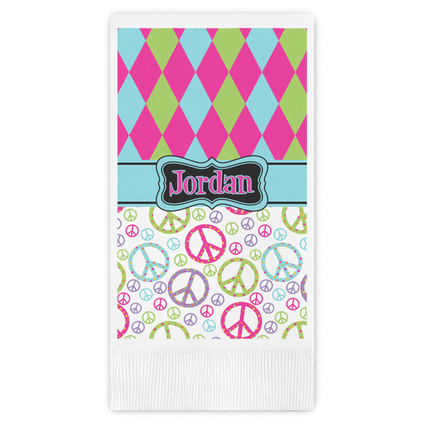 Custom Harlequin & Peace Signs Guest Towels - Full Color (Personalized)