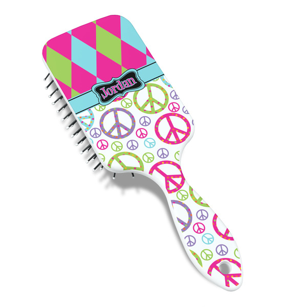 Harlequin & Peace Signs Hair Brush - Angle View
