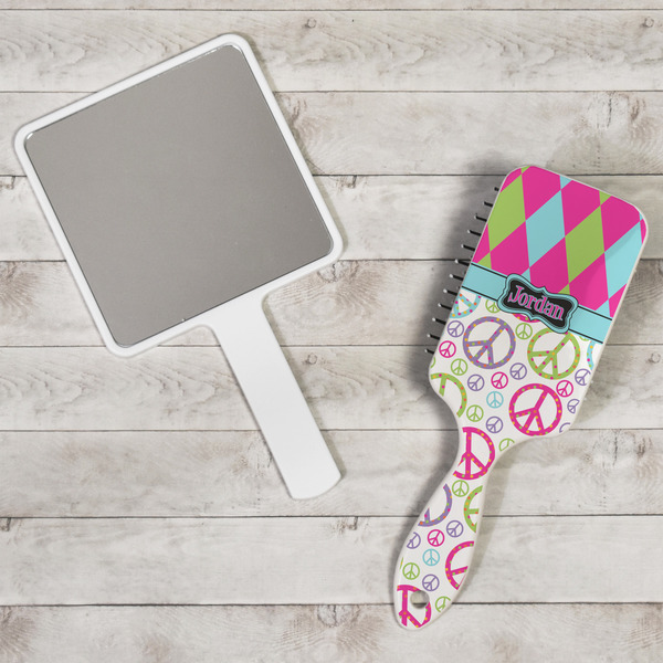 Harlequin & Peace Signs Hair Brush - In Context