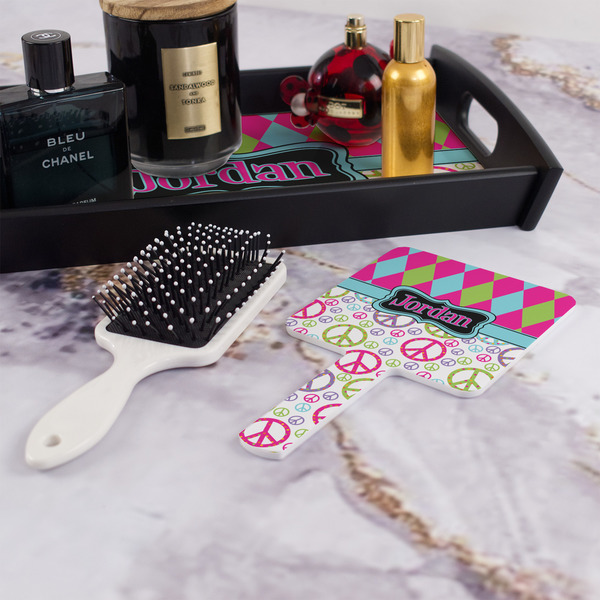 Harlequin & Peace Signs Hand Mirror - With Hair Brush