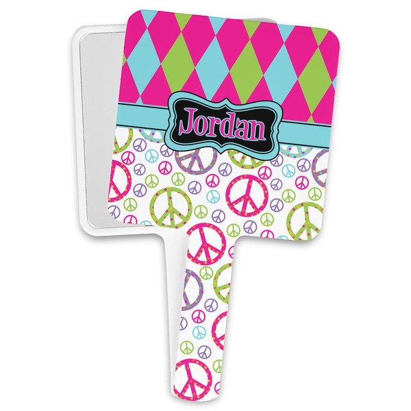 Custom Harlequin & Peace Signs Hand Mirror (Personalized)