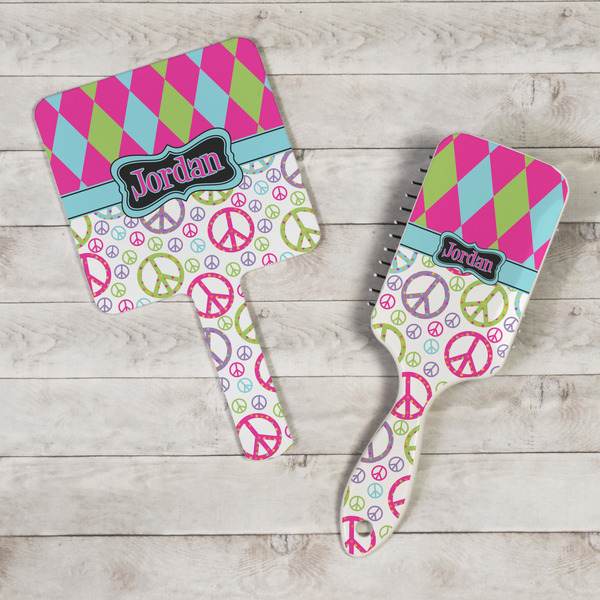 Harlequin & Peace Signs Hand Mirrors - In Context