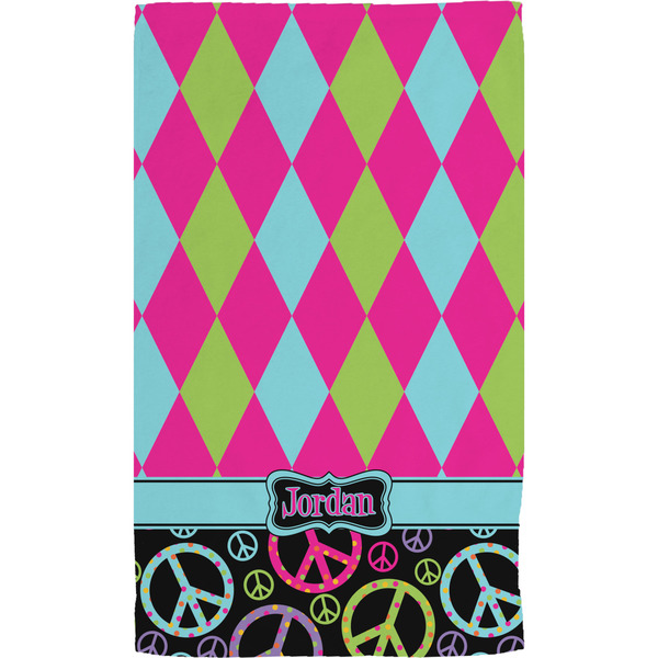 Harlequin & Peace Signs Hand Towel (Personalized)