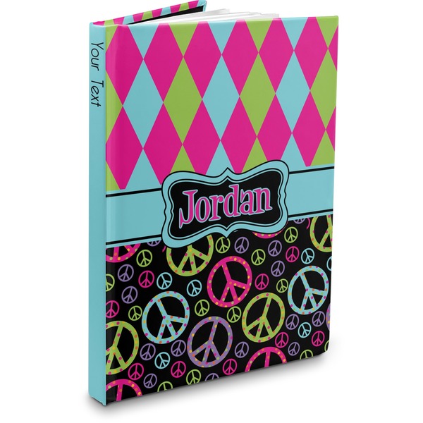 Custom Harlequin & Peace Signs Hardbound Journal - 5.75" x 8" (Personalized)