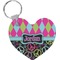 Harlequin & Peace Signs Heart Plastic Keychain w/ Name or Text