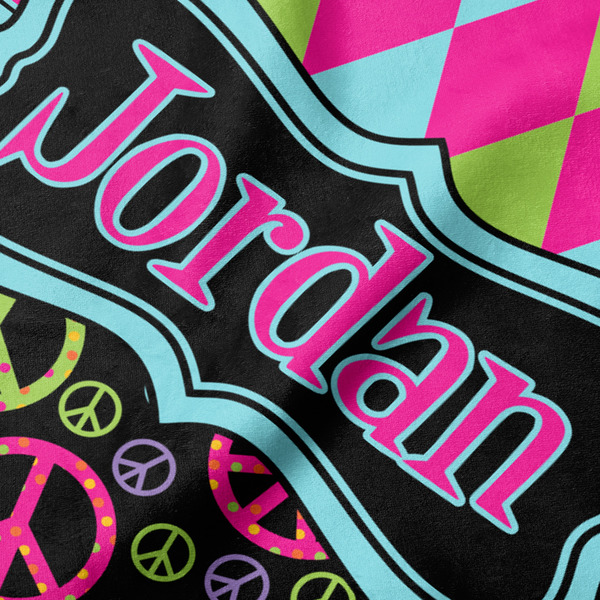 Harlequin & Peace Signs Hooded Baby Towel- Detail Close Up