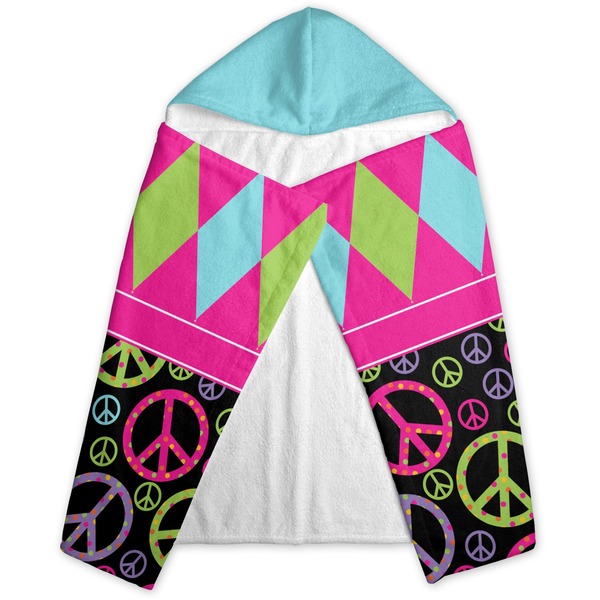 Harlequin & Peace Signs Hooded Towel - Folded
