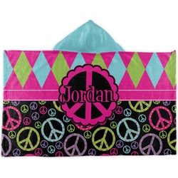 Harlequin & Peace Signs Kids Hooded Towel (Personalized)