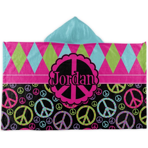 Custom Harlequin & Peace Signs Kids Hooded Towel (Personalized)