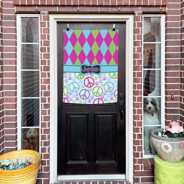 Harlequin & Peace Signs House Flags - Double Sided - (Over the door) LIFESTYLE