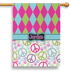 Harlequin & Peace Signs 28" House Flag - Single Sided (Personalized)