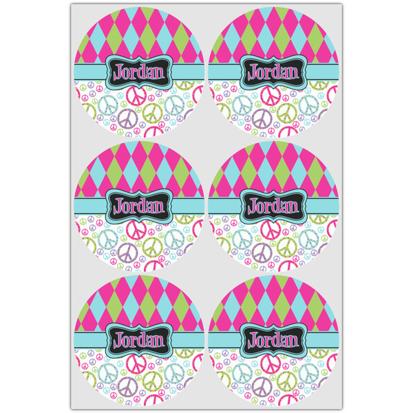 Harlequin & Peace Signs Icing Circle - Large - Set of 6