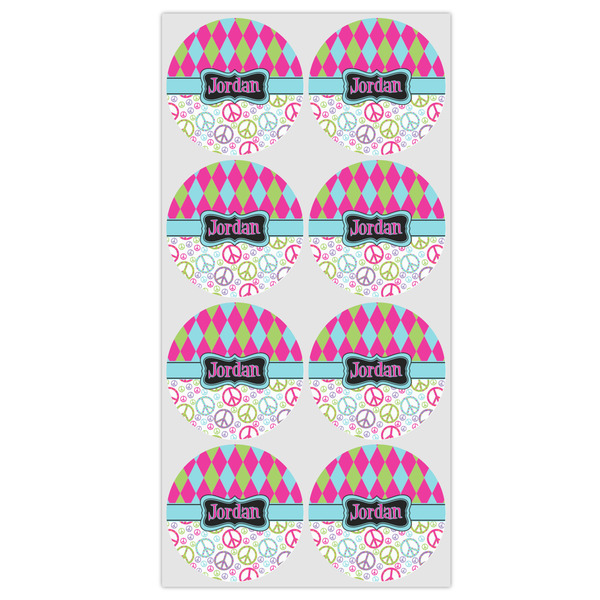 Harlequin & Peace Signs Icing Circle - Medium - Set of 8