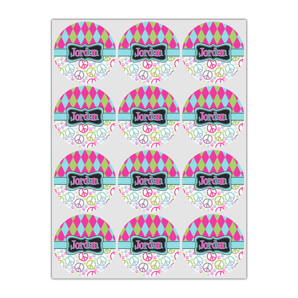 Harlequin & Peace Signs Icing Circle - Small - Set of 12