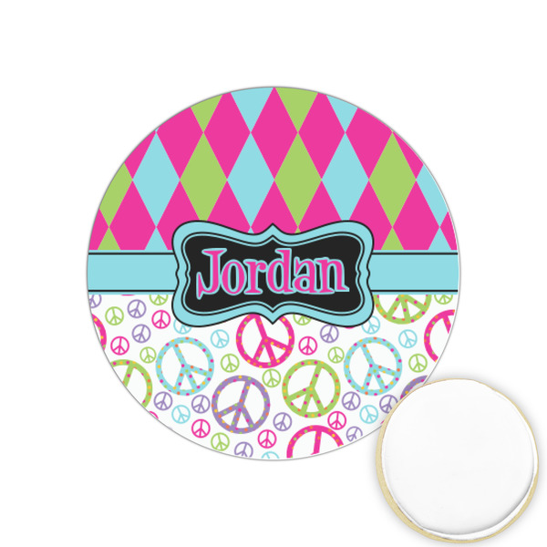 Custom Harlequin & Peace Signs Printed Cookie Topper - 1.25" (Personalized)