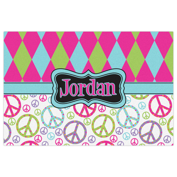 Harlequin & Peace Signs Indoor / Outdoor Rug - 2'x3' - Front Flat