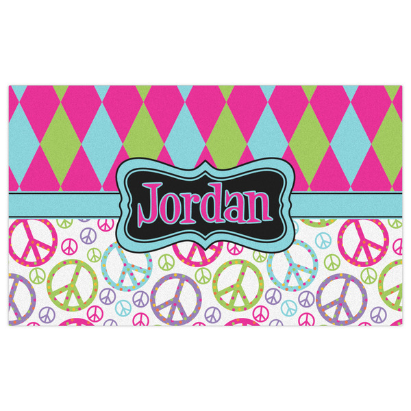 Harlequin & Peace Signs Indoor / Outdoor Rug - 3'x5' - Front Flat