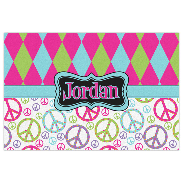 Harlequin & Peace Signs Indoor / Outdoor Rug - 4'x6' - Front Flat