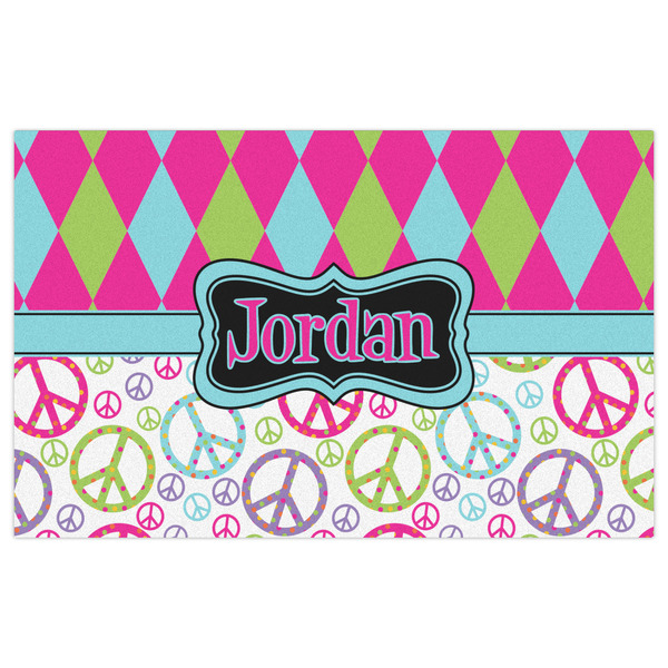 Harlequin & Peace Signs Indoor / Outdoor Rug - 5'x8' - Front Flat
