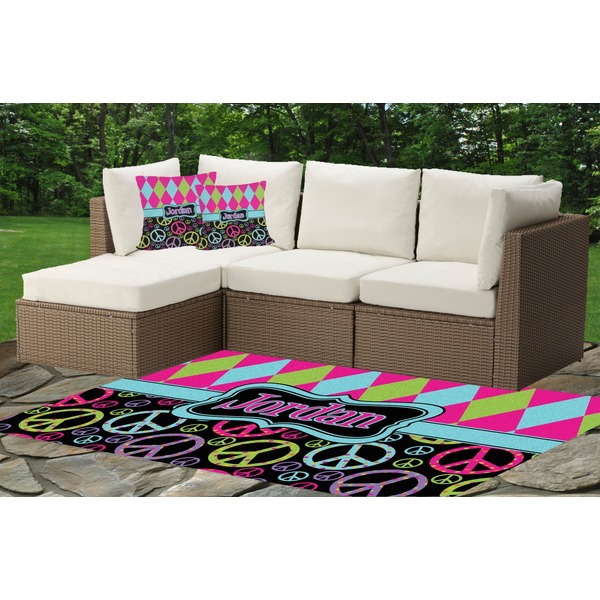 Harlequin & Peace Signs Outdoor Mat & Cushions