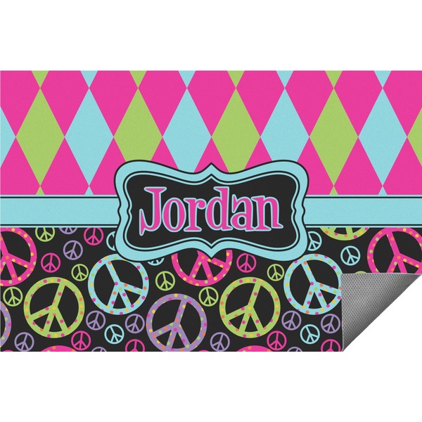 Custom Harlequin & Peace Signs Indoor / Outdoor Rug (Personalized)