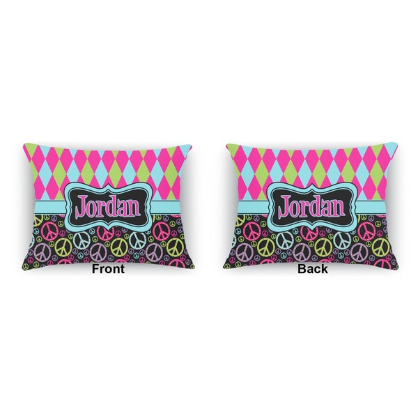 Harlequin & Peace Signs  Indoor Rectangular Burlap Pillow (Front and Back)