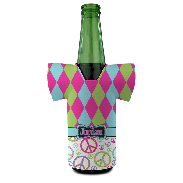 Harlequin & Peace Signs Jersey Bottle Cooler - Set of 4 - FRONT (on bottle)