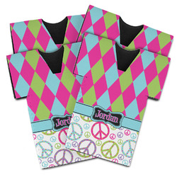 Harlequin & Peace Signs Jersey Bottle Cooler - Set of 4 (Personalized)