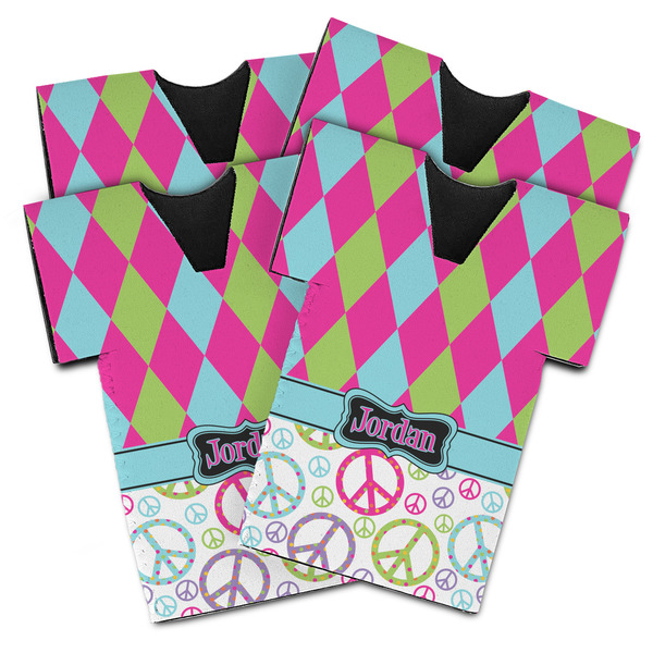 Custom Harlequin & Peace Signs Jersey Bottle Cooler - Set of 4 (Personalized)
