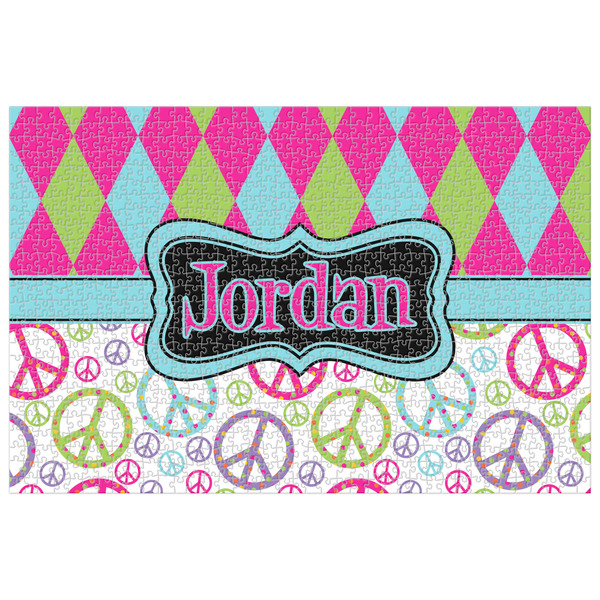 Custom Harlequin & Peace Signs Jigsaw Puzzle - 1000-piece (Personalized)