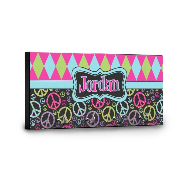 Harlequin & Peace Signs Key Hanger - Front View with Hooks