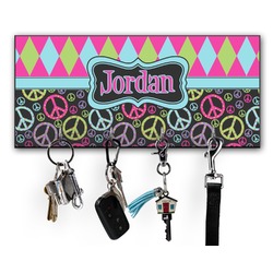 Harlequin & Peace Signs Key Hanger w/ 4 Hooks w/ Name or Text