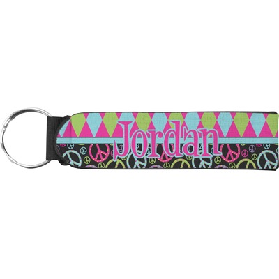 Harlequin & Peace Signs Neoprene Keychain Fob (Personalized)